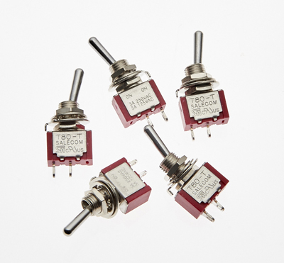 A28012 Pack of 5 SPDT Miniature Changeover switches. 2 postion