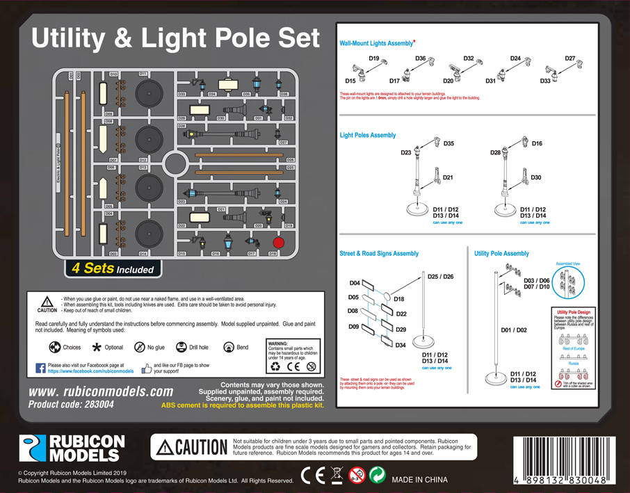 283004 Rubicon Models Utiliy & Light Pole Set