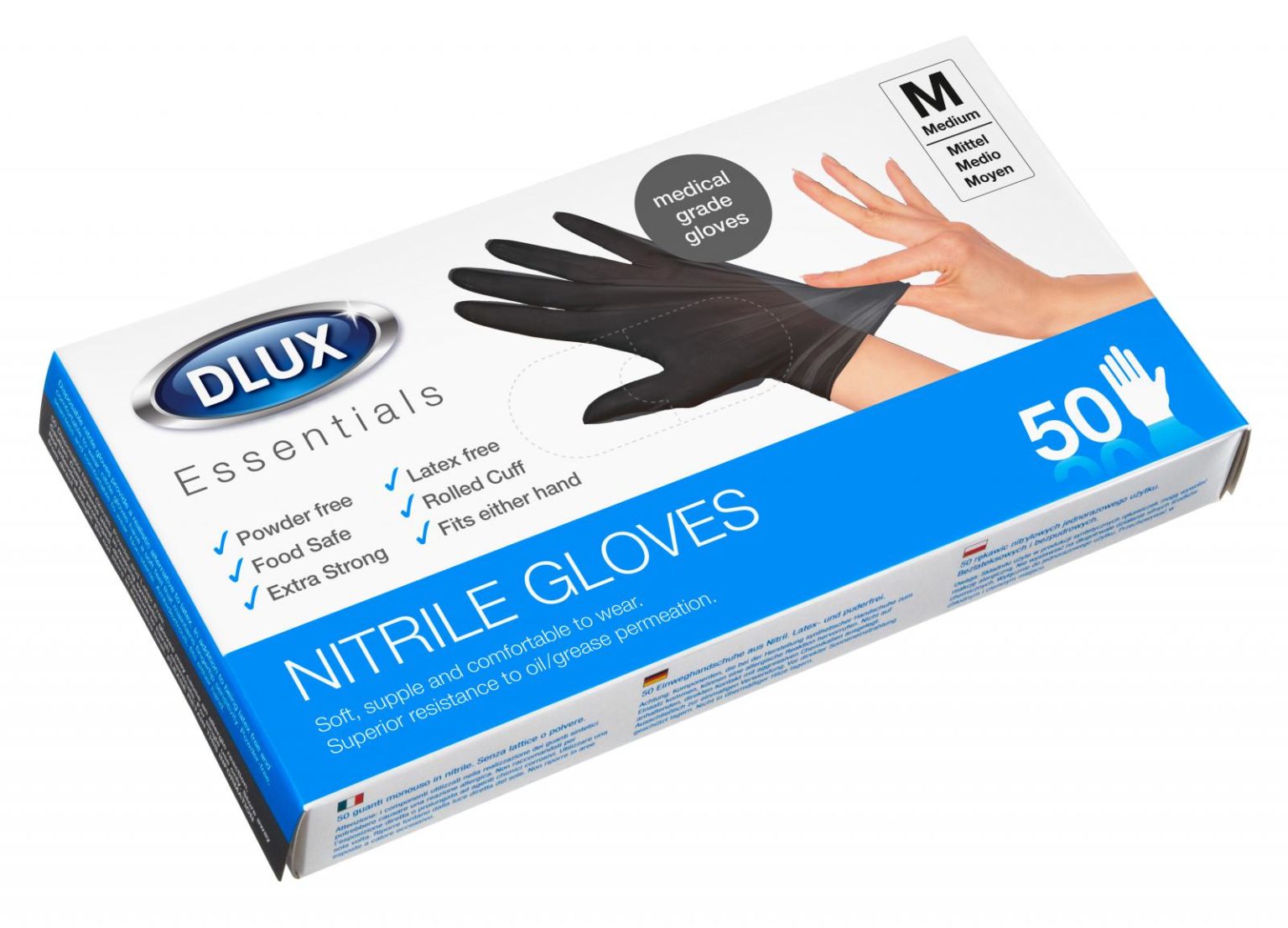 74265 50 NITRILE DISPOSABLE BLACK GLOVES MEDIUM