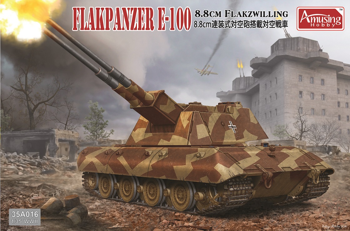 AH35A016 Amusing Hobby E-100 8.8cm Flakzwilling includes workable track links, phot