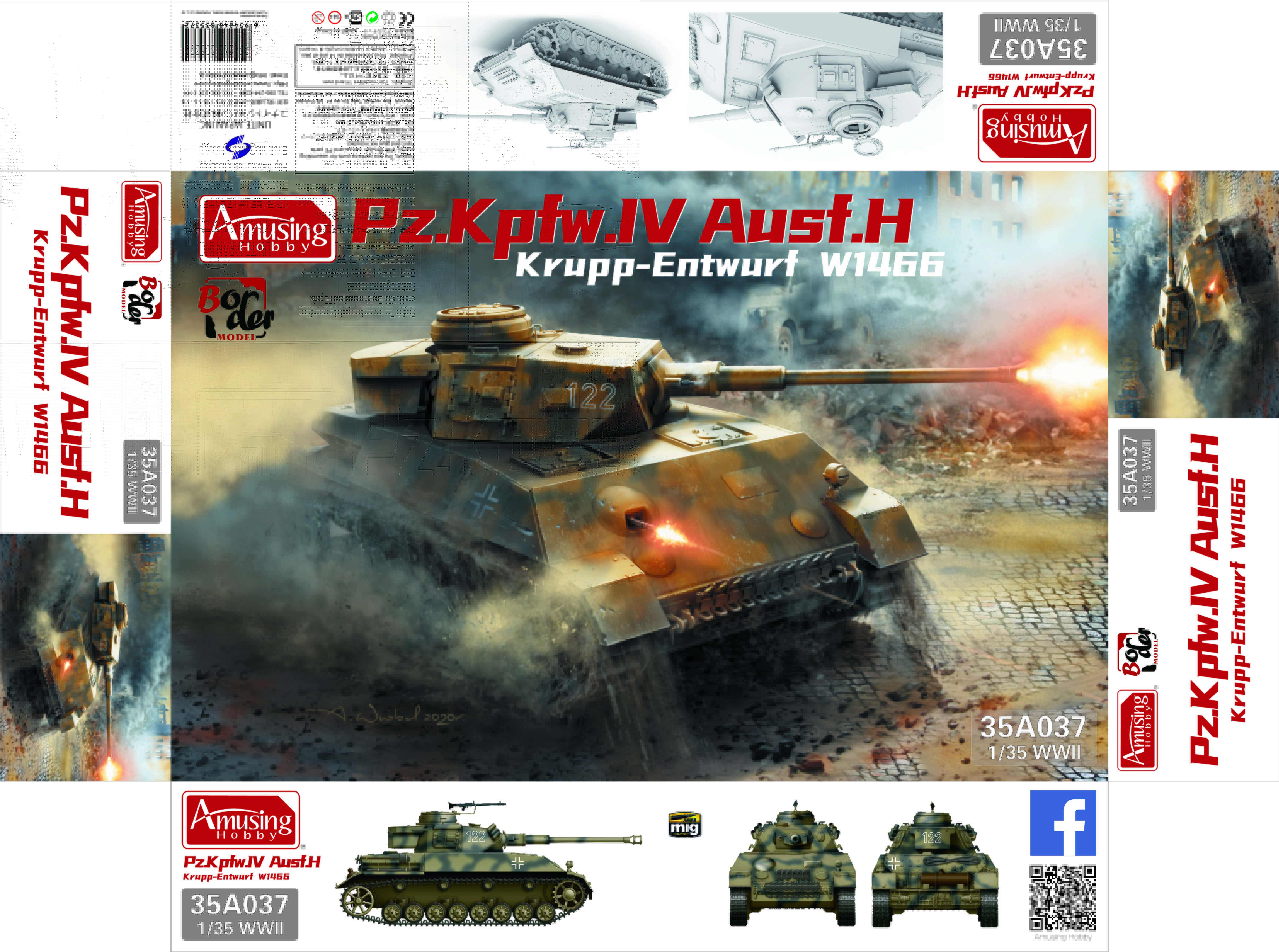 AH35A037 Amusing Hobby Panzer IV Ausf.H Krupp-Entwurf W1466 includes assembly track