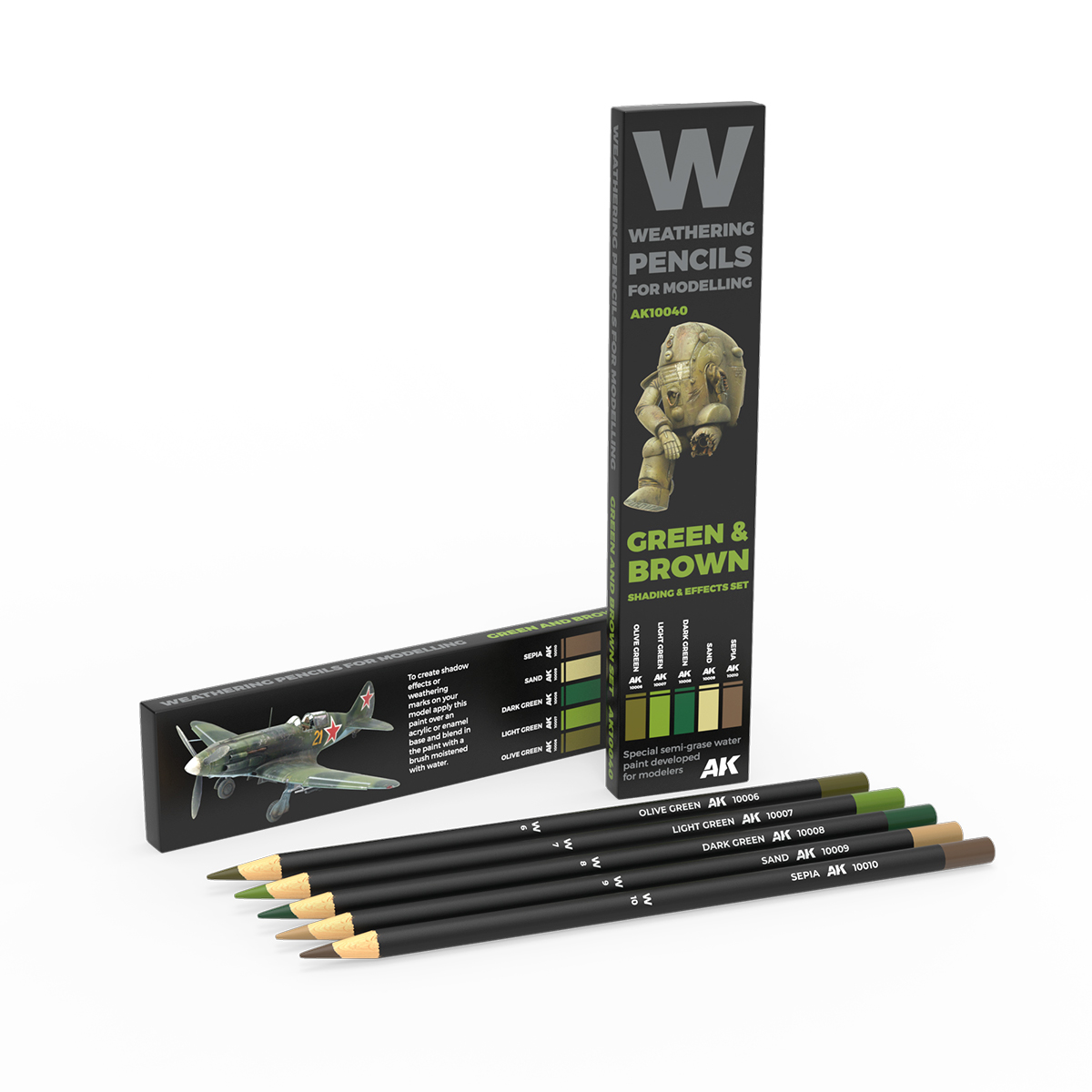 AK10040 AK Interactive WATERCOLOR PENCIL SET GREEN AND BROWN CAMOUFLAGES