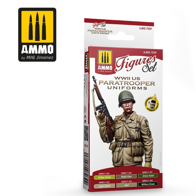 MIG7039 Ammo WWII US PARATROOPERS FIGURES PAINT SET