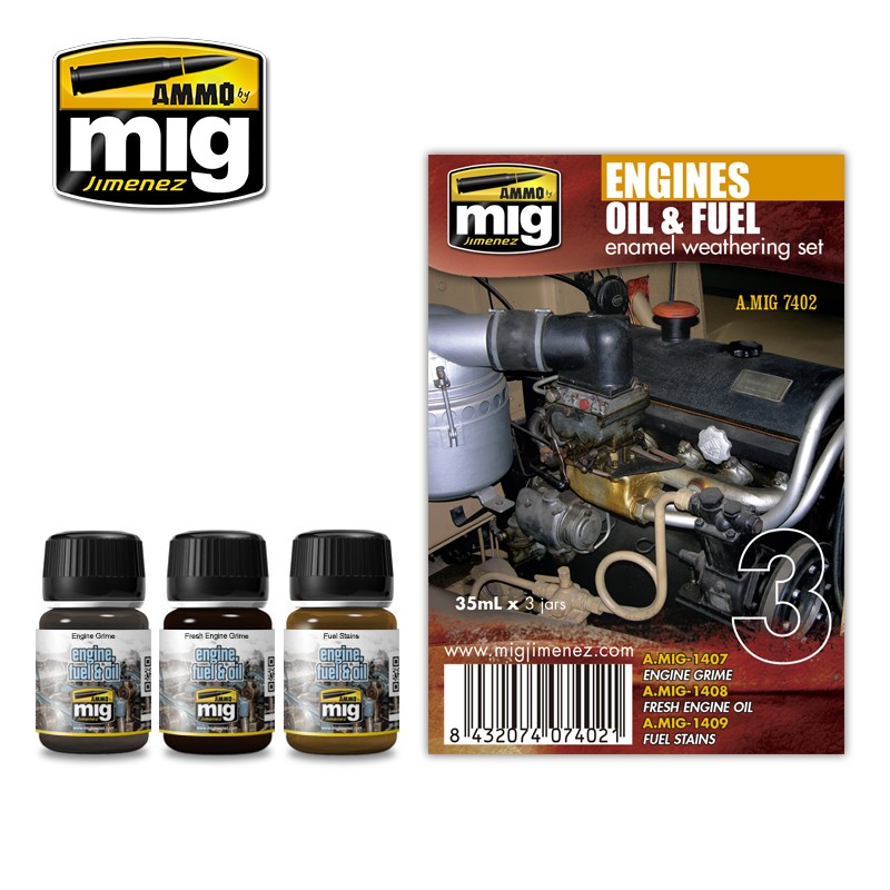 MIG7402 Ammo ENGINES OIL & FUEL ENAMEL WEATHERING SET