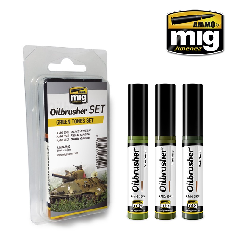 MIG7502 Ammo GREEN TONES OILBRUSHER SET