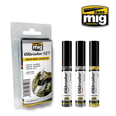 MIG7507 AMMO OILBRUSHER SET BRIGHT METAL COLOURS