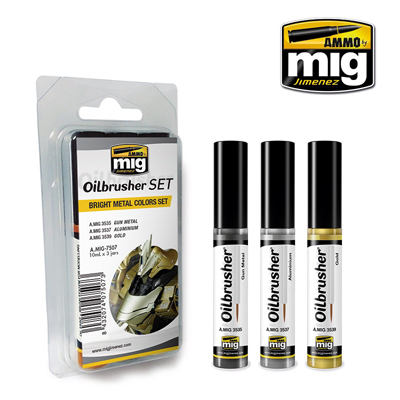 MIG7507 Ammo OILBRUSHER SET BRIGHT METAL COLOURS