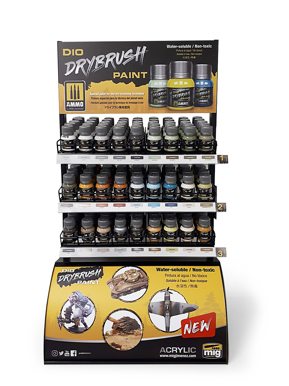 MIG8179 DRYBRUSH RACK WITH 6 EACH OF 54 DIFFERENT COLOURS