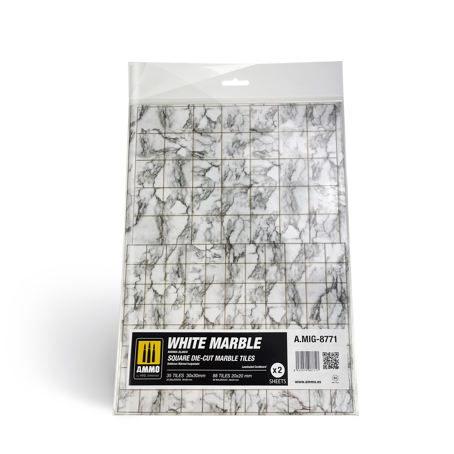 MIG8771 White Marble. Square die-cut marble tiles