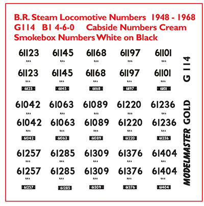 MMG114 Smoke Box & Cab Side Numbers for 15 ex L.N.E.R. Class