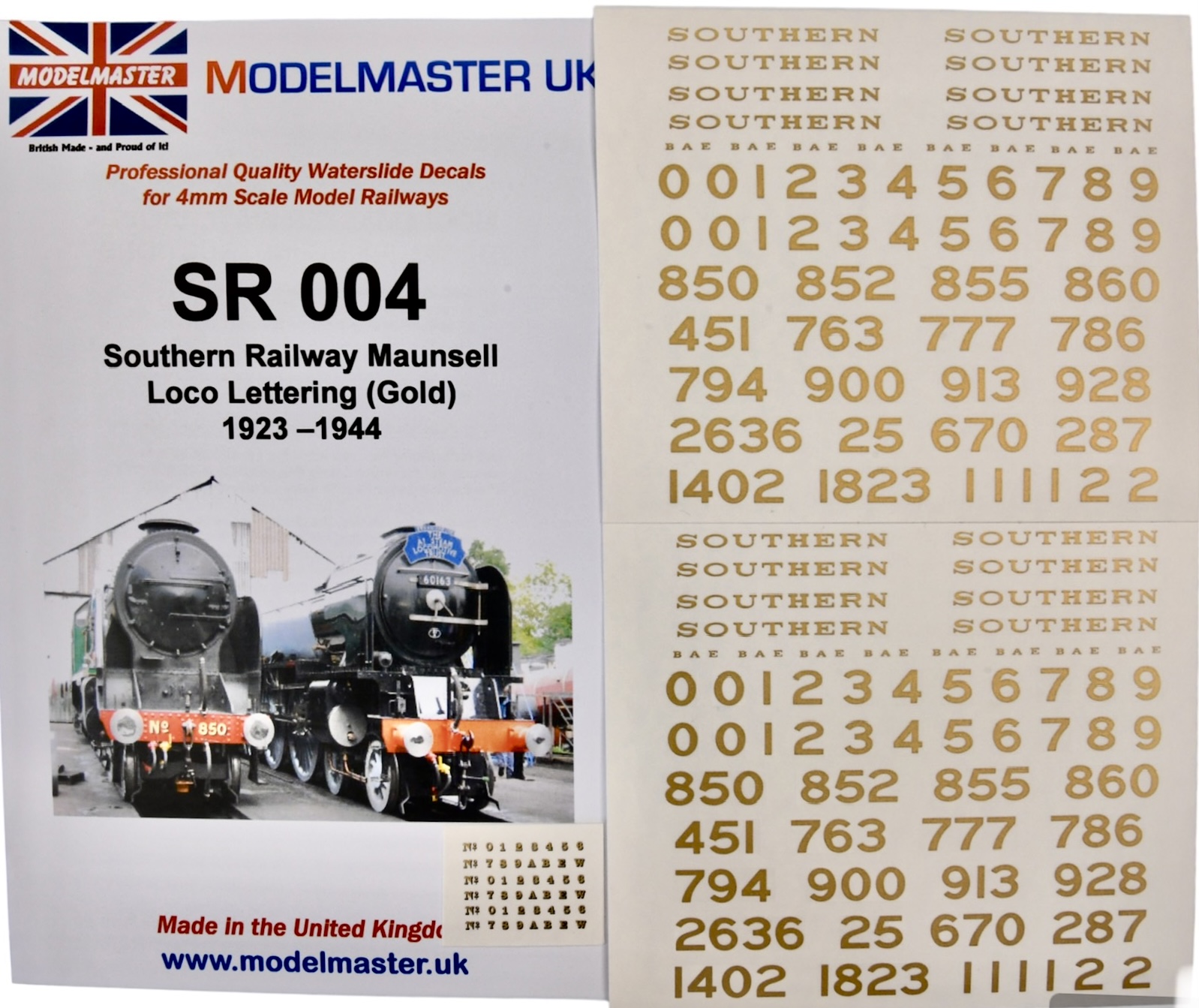 MMSR004 Southern Railway Maunsell Loco lettering & Numbering, GOLD