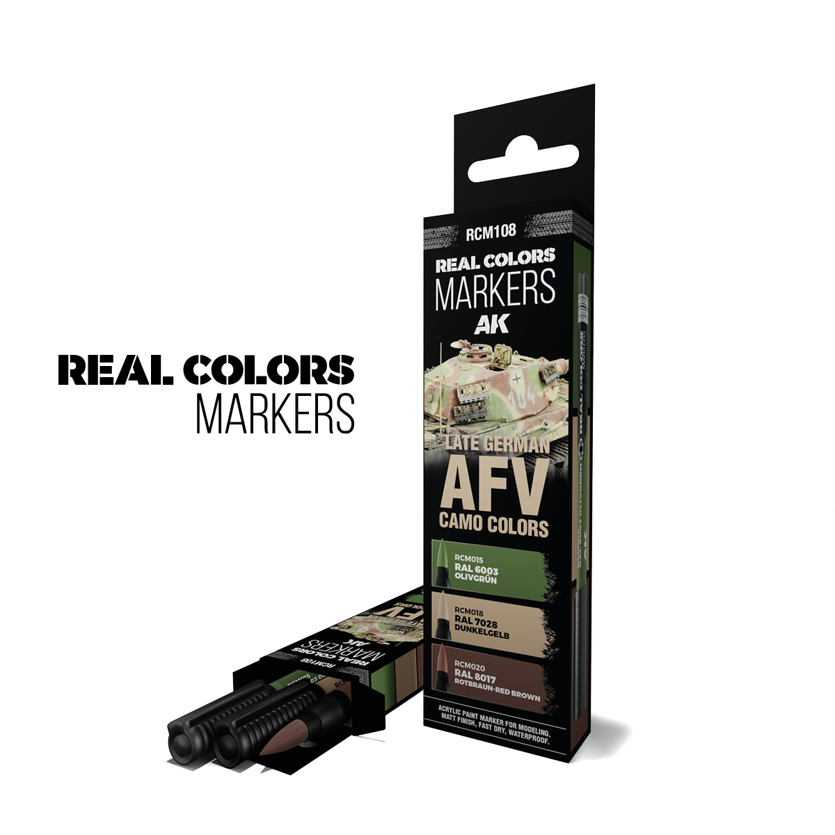 RCM108 AK Interactive LATE GERMAN AFV CAMO COLOURS - SET 3 REAL COLOURS MARKERS